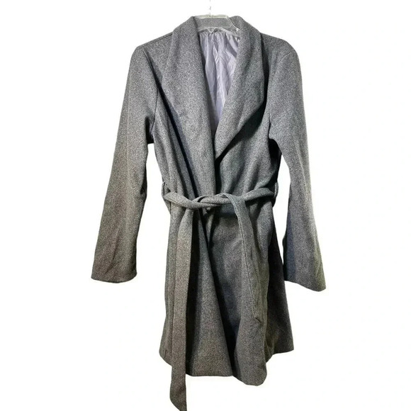 SHEIN Jackets & Blazers - SHEIN Women's Belted Wrap Wool Coat - Gray - Size XL